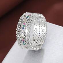 1pc Hollow Floral Design Cubic Zirconia Inlaid Fashion Ring For Women - Multicolor - View 15