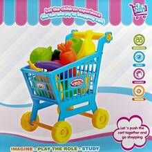 Mini Size Kids Shopping Cart Toy Set, Cartoon Fruit, Vegetable, Educational Toys, Supermarket Carts, Pretend Play Grocery Cart For Boys And Girls Age 3+, Christmas Birthday Gift