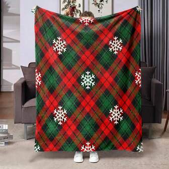 1 pieza Manta de franela con estampado digital de elementos navideños y diseño de patchwork, regalo para familiares y amigos, manta para dormitorio, manta para aire acondicionado, manta de franela cálida y ligera, edredón de franela con impresión digital de alta definición personalizada, adecuada para múltiples propósitos, disponible en varios tamaños, apta para todas las estaciones