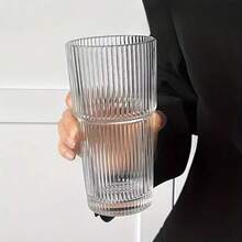 2PCS Vintage Striped Tumblers, Tumblers With Glass Straws, 19oz Coffee Cups, Thickened High Borosilicate Material Tumblers, Perfect For Iced Coffee, Juice, Beverages, Home, And Parties