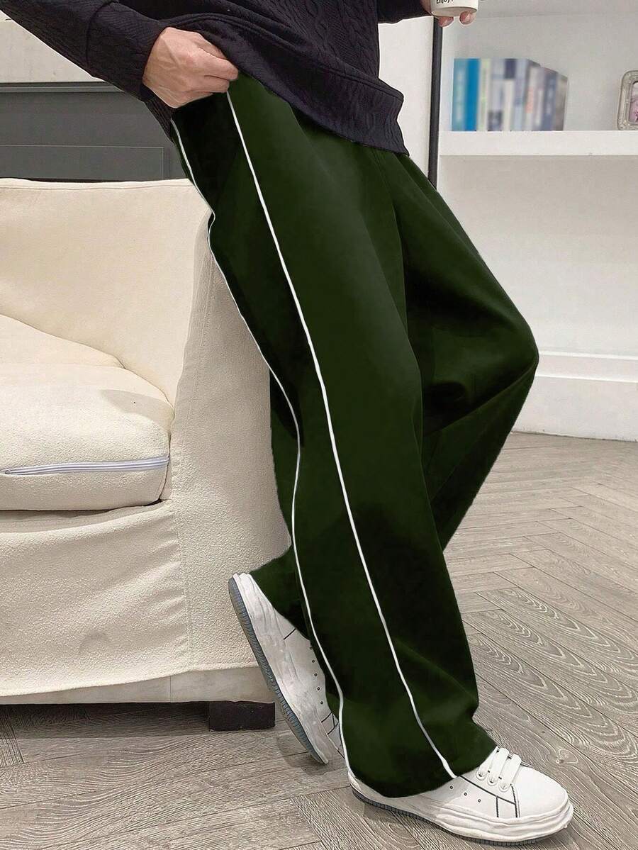 1件青少年男童纯色休闲运动嘻哈简约直筒裤 - 軍綠色 - 查看 1