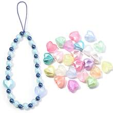 50 Stücke/Packung Acryl Mehrfarbige Facettierte Herz Perlen, Leuchten im Dunkeln Meerjungfrau Farbe 14mm Vertikale Lochperlen Herz für DIY Schmuck, Halskette, Handykette Herstellung