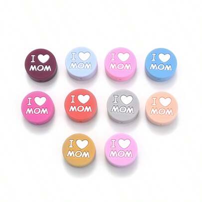 10 piezas Accesorios de regalo del Día de la Madre de color gelatina, cuentas de silicona con la palabra "MOM", cuentas para manualidades, cadena de teléfono, collar, pulsera, llavero, decoración de pendientes, cuentas de regalo del Día de la Madre