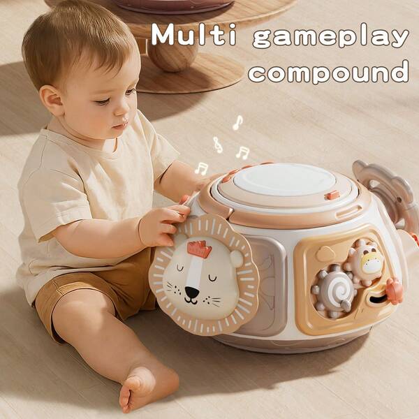 1pc Baby Penguin Shaped Rattle Drum Toy With Beads And Shape Matching, Educational & Developmental Toy For Infant Daily Use