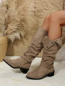 Botas de piel de imitación con hebilla de estilo occidental y casual, de media pantorrilla, para uso diario. Nuevas botas de montar de tacón grueso y vintage para boda, fiesta, oficina, hogar y exterior, para verano y otoño