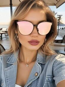 Personality Hot Girl Style Technological 1pc Plastic Round Full Frame Mirrored Reflective Fashion Eyeglasses,For Women-Street-Photography,Vacation Outfits,Holiday Gift,Party Decoration Suitable For All Face Shapes - 1 件粉紅色水銀 - 查看 3
