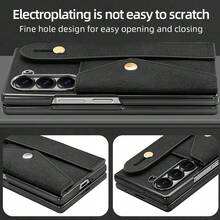 VIETAO Wristband Strap Holder Card Slot Electroplated Material Faux Leather Phone Case Compatible With Samsung Galaxy Z Fold 4 5 6 7 Phone Holder Stand Cover