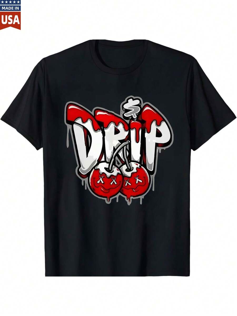 Drip Go 100 Percent Cotton T Shirt For Men Women Graphic Tee With Red And White Design Comfortable Casual Streetwear Fashion Top USA Made - 黑色2 - 查看 1