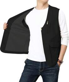 Men's Casual Outdoor Cotton Vest Lightweight Breathable Multi-Pocket Fishing Travel Vests OutwearChristmas IQWV - 04-黑色 - 查看 8