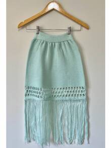 Knitted Beach Skirt With Fringes And Detail At The Hem. - Baby Green - View 1