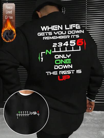 Baumwolloberteil für Herren, gemustertes Oberteil im Motorradstil, schwarzes Sweatshirt mit überschnittenen Schultern für Herren, lockeres Oversize-Sweatshirt mit Rundhalsausschnitt aus dickem Stoff für Herbst und Winter, geeignet für kaltes Wetter.