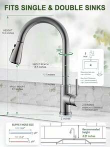 Kitchen Faucet With Pull Down Sprayer, High Arc Brushed Nickel Single Handle Kitchen Sink Faucet, Stainless Steel, 3 Mode(Stream/Spray/Pause), Grifos Para Fregaderos De Cocina - 拉絲鎳 - 查看 8