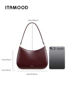 ITAMOOD Luxuriöse, leise Echtleder-Umhängetasche mit breiten Schulterriemen, inspiriert vom Original-Designer, leichte Business-Lässig Handtasche in Weinrot mit großer Kapazität, minimalistisch, vintage, elegant mit Magnetverschluss, Schultertasche für den Herbst, Modische Damentaschen, Shopper für Damen