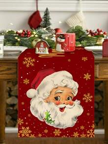 1 pièce Chemin de table thème Noël, éléments adorables du Père Noël, Joyeux Noël, convient pour la décoration de centre de table de fête de Noël, décoration de table pour rassemblement de fête de Noël, 35x180cm, chemin de table en polyester.