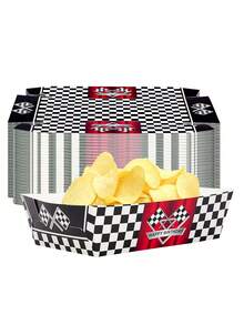 10 pièces/20 pièces/50 pièces Plateaux en papier pour fête de voitures de course, plateaux en papier à damier, bateaux à nachos, assiettes, vaisselle de fête de jour de jeu en vrac, fournitures de paniers à collation thème course pour décoration de fête d'anniversaire ou de baby shower