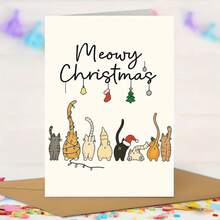 Cartão de Natal Meowy com envelope - Cartão festivo para amantes de gatos com 6 gatos adoráveis com chapéus de Papai Noel e decoração natalina, interior em branco personalizável para mensagens, perfeito para amigos e familiares, papelaria sazonal, ilustração divertida, impressão de alta qualidade, "Donos de animais de estimação" (11 cm x 16 cm) Cartão de presente de Natal "Um presente adequado para todos Um cartão adequado para presentear colegas - multicolorido - Ver 13