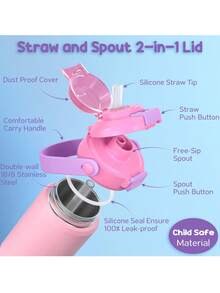 18oz Kids Insulated Water Bottle With Pop-Open Straw - 18/8 Stainless Steel Kid Cup Vacuum Tumbler Leak Proof Portable Kids Cup For Travel School Boys Girls - Hồng - Xem 2