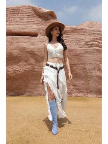 Cowgirl Boots Women Knee High Boots Pointed Toe And Block Heel Cowboy Suede And Faux Leather Boots With Embroidered - 藍色 - 查看 6