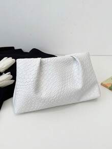 新款时尚纯色手拿包、褶皱云朵包、纯色休闲信封包、化妆包、旅行配件包、内衬包、洗漱包、收纳袋 - 白色 - 查看 8