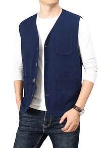 Men's Casual Outdoor Cotton Vest Lightweight Breathable Multi-Pocket Fishing Travel Vests OutwearChristmas IQWV - 02-海軍藍 - 查看 7