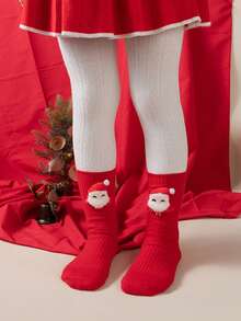 Christmas Kids' Cartoon Character Socks, Red Mid-Calf Stockings For Girls, Suitable For Autumn/Winter