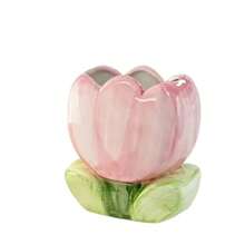 Flower Pen Holder Ceramic Desktop Decoration Cute Girl Desk Office Storage Box Stationery Shelf Storage Tank - 鬱金香粉紅色 - 查看 12