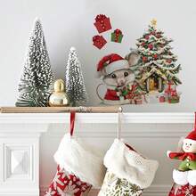 Christmas Wall Stickers Cute Santa Mouse Tree House Wall Stickers Holiday Decorations For Home - Multicolor - View 5