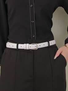 女士简约而优雅的银色带扣皮带，适合学生和年轻人装饰，韩式夏季、学校秋季、秋季、万圣节