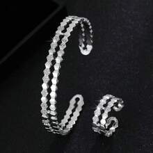 1pc Fashionable Versatile Cubic Zirconia Inlaid Open Bangle Bracelet, European And American Style