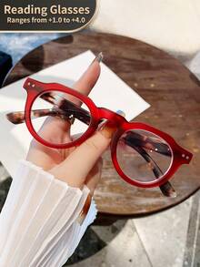 1 件弹簧铰链猫眼复古老花镜，透明镜片电脑阅读器，放大倍数 +1.0 至 +4.0，男女皆宜 - 透明 - 查看 5