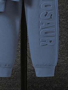 2 件套男童休闲 3D 恐龙图案连帽卫衣和裤子套装，春秋