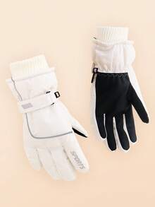 1 双女士冬季保暖防水滑雪手套 - 白色 - 查看 3