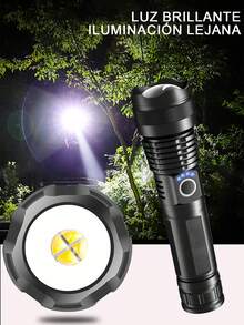 2 piezas Linterna táctica de alta potencia de visualización de potencia,linterna resistente al agua,recargable por USB,linterna potente con zoom, batería de larga duración, linterna LED para acampadas, emergencias y actividades al aire libre. - 2 piezas - Ver 3