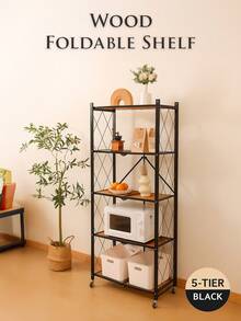 A Multi-Tiered Folding Floor-Standing Storage Rack With Casters, A Three-, Four-, Or Five-Tier Kitchen Microwave Rack, Living Room Bookshelf, Bathroom Storage Rack, And A Narrow-Gauge Household - Black (five Layers) - View 1