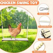 Chicken Perches, Perfect For Backyard Poultry, Chicken Perches , Easy To Assemble And Clean, Farm Chicken Toys Chicken Swing Toy, Wooden Perch Stand For , Large Perch Ladder For Poultry, Chickens, Parrots, Pet Entertainment Toy Chicken Perch Toy With Hanging Beads & Rope - Natural Wood Design For Backyard Poultry