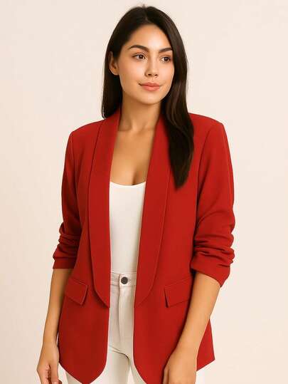 Blazer ,Manga plisada 3/4  Liso    Elegante  Casual    Poliéster    BLAZER, SACO  Oficina  Noche de fiesta  Formal y de noche  fiesta del té