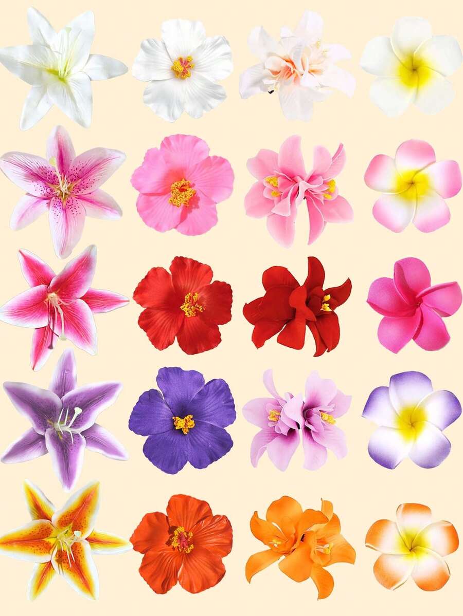 12个随机颜色芙蓉花发夹，Y2K风格发夹，夏威夷花朵发夹，动漫人物角色扮演人造花发夹，夏季鸡蛋花发夹，适合假日海滩派对、夏季热带花朵发饰、婚礼派对、送给女孩的节日礼物，发夹，发爪，发卡