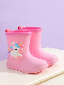 2025 New Children's Mid-Calf Rain Boots, Thick Warm Durable Rubber Boots With Cute Cartoon Unicorn & Rainbow Trim, High-End Rubber Shoes For Girls, Elementary School Students, Fresh Style Mid-Calf Rain Boots