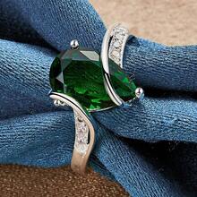 [Emerald Ring] Valentine's Day Gift | Emerald Synthetic Zirconia Ring | 925 Sterling Silver Plated - Water Drop Shape - Exquisite Simplicity And Elegance - The Perfect Charm Gift - Silver - View 3