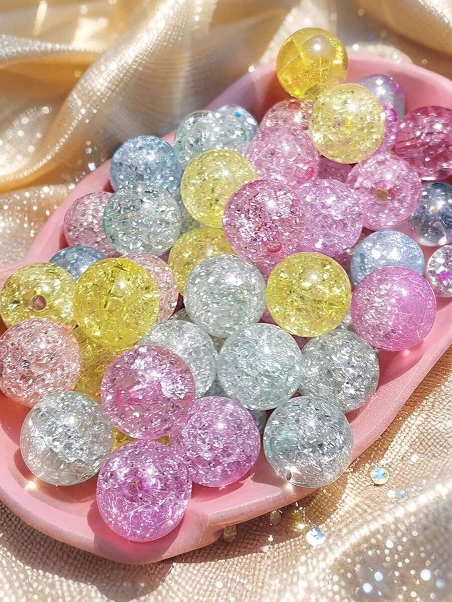 50pcs 8mm Acrylic Cracked Beads - Transparent & Multicolor, Jewelry Making Supplies For DIY Bracelets And Necklaces