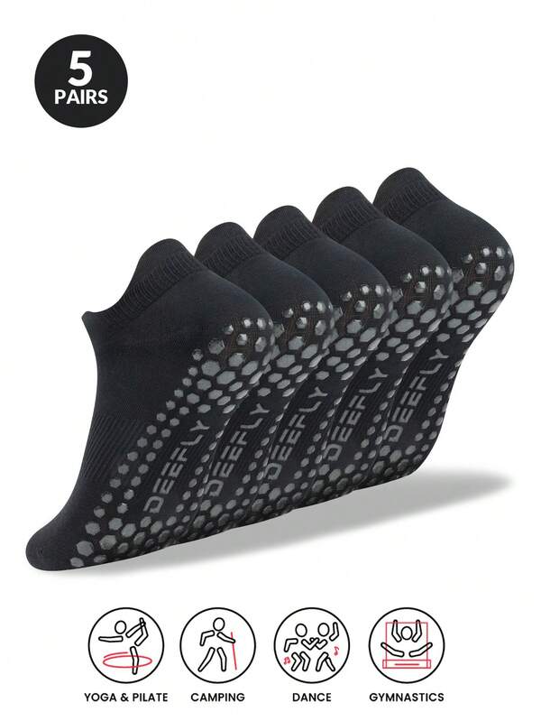5 paia di calzini da barca in colore unito antiscivolo, spessore regolare, adatti per casa, ospedale, palestra, pilates, yoga