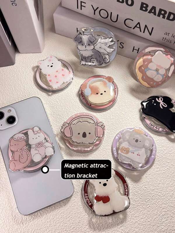 1 Magnetic Phone Stand, Cute Cartoon Cat, Dog And Rabbit Telescopic Strong Adsorption Phone Sliding Stand Compatible With IPhone, Android Phone, Gift For Birthday, Family, Friends Push-Pull Phone Grip Phone Holder Phone Accessories