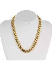 ZG YING ZHOU ZGYZ 1pc Fashionable Stainless Steel Miami 18K Gold-Plated Iced Out Reflective Cuban Link Necklace, Nightclub Wedding Accessory, Punk Retro Middle Eastern Minimalist Style Birthday Gift, Powerful Necklace Bracelet Jewelry