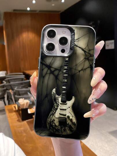 1pc Luxury Gradient Color IMD Silicone Soft Edge & Acrylic Hard Back Protective Phone Case With TPU Woven Guitar Design, Compatible With IPhone///Redmi/VIVO/OPPO