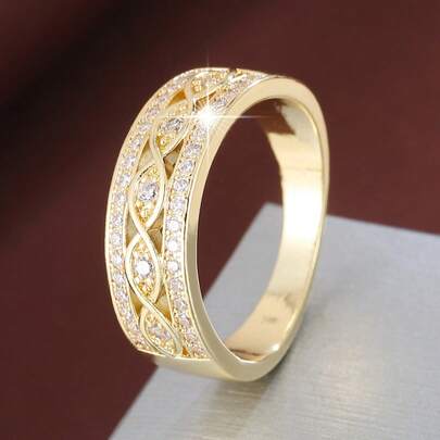 1pc Minimalist Geometric Chain Shaped Design Cubic Zirconia Inlaid Fashion Ring For Women