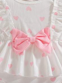 3pcs/Set Baby Girls' Cute Sweet Ruffle Shoulder, Peach Pink 3D Bow & Bow Socks & Headband Set, Autumn/Winter