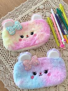 1 PC Cat/Bow Bear Large Capacity Zipper Pencil Case Cartoon Creative Simple Female Student Stationery Pencil Case - Multicolor - View 6