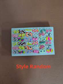 36pcs/Set Girls Cartoon Soft Clay Fruit Mixed Color Plastic Cute Fashion Earrings Set, Random Color & Style, No Box, Versatile For Daily Wear - Multicolor - View 7