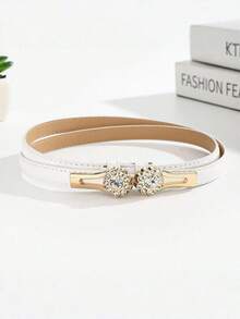 1 件女士腰带，韩式双扣水钻装饰紧身西装皮带，适合连衣裙、毛衣、外套、束腰奢华腰链