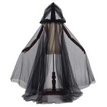 Skeleton-Style Black Hooded Tulle Cloak - Full-Length Transparent Cloak For Adults, Featuring An Oversized Hood, Perfect For Halloween Ghost Role-Playing Costumes, Medieval Ghost Net Robe, Vampire Bride Transparent Cloak, And Halloween Attire - Multicolor - View 8